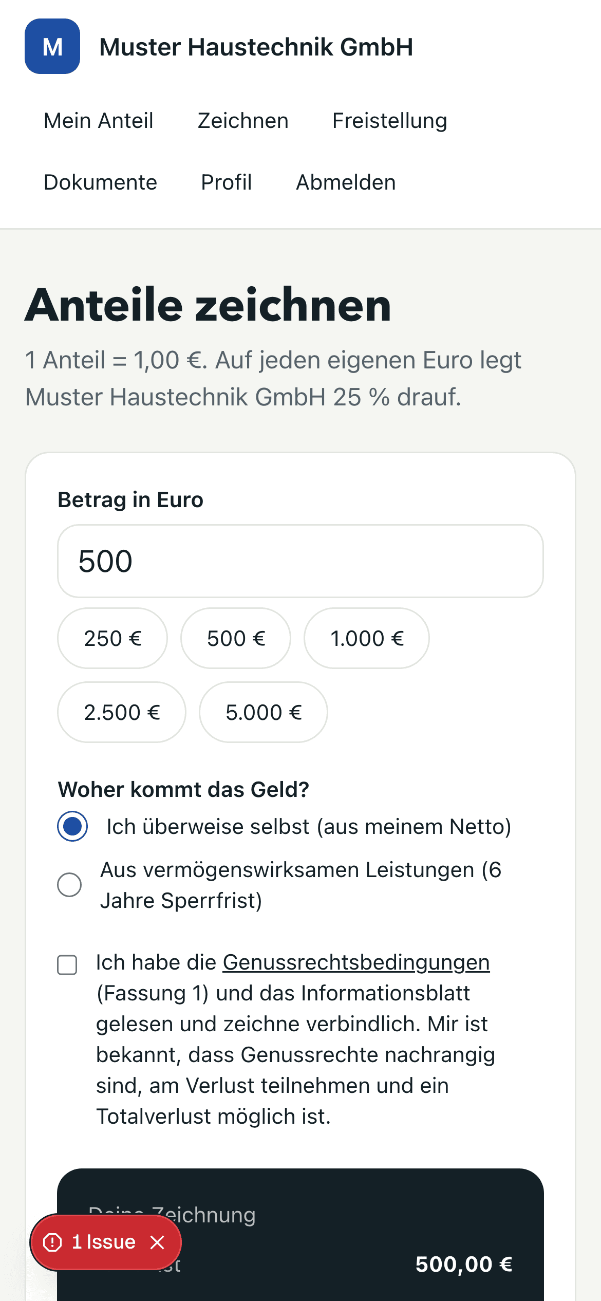 Zeichnen im Portal mit Zuschuss